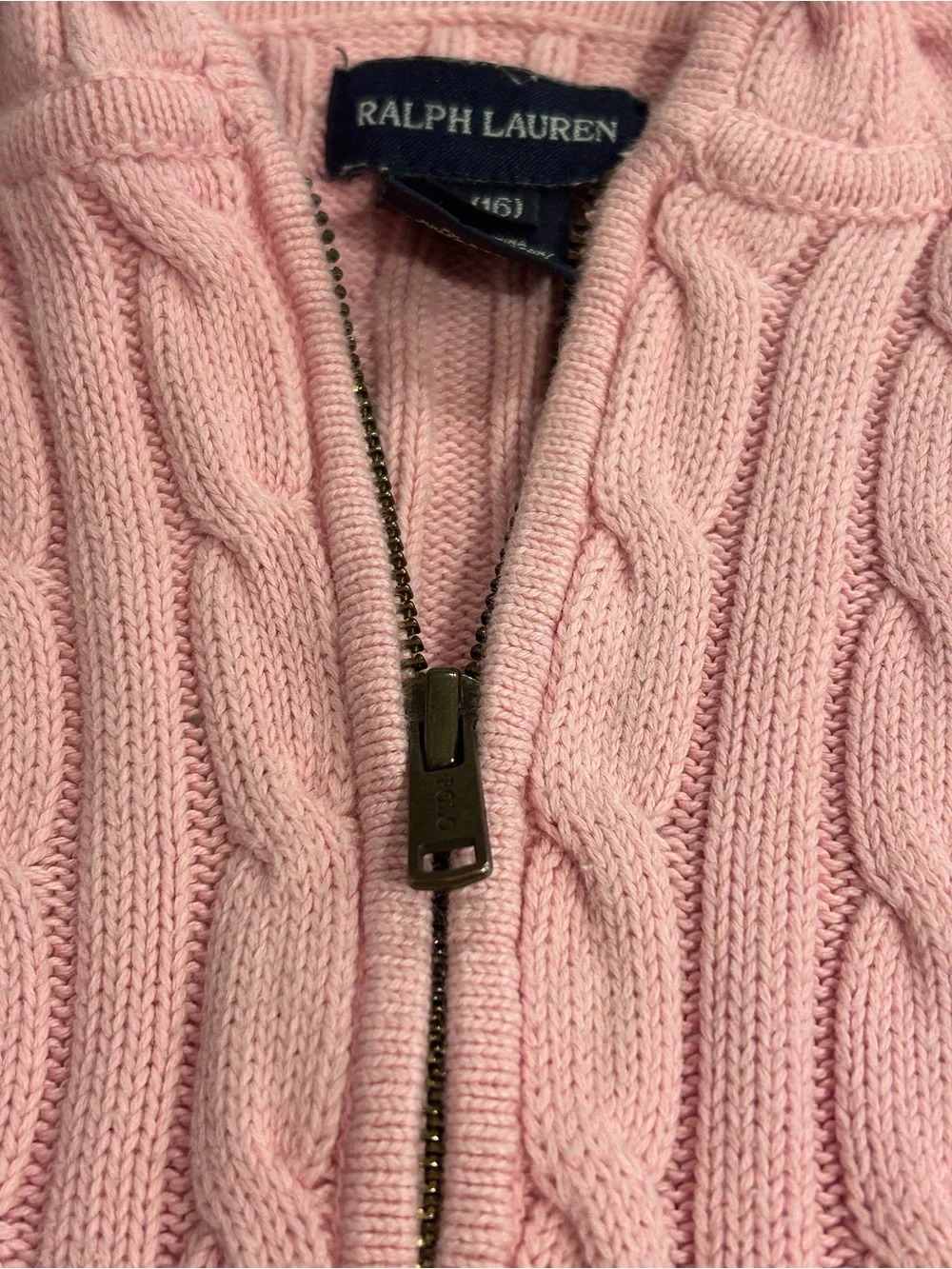 RALPH LAUREN Pink Cable Knit Zip Cardigan Sweater